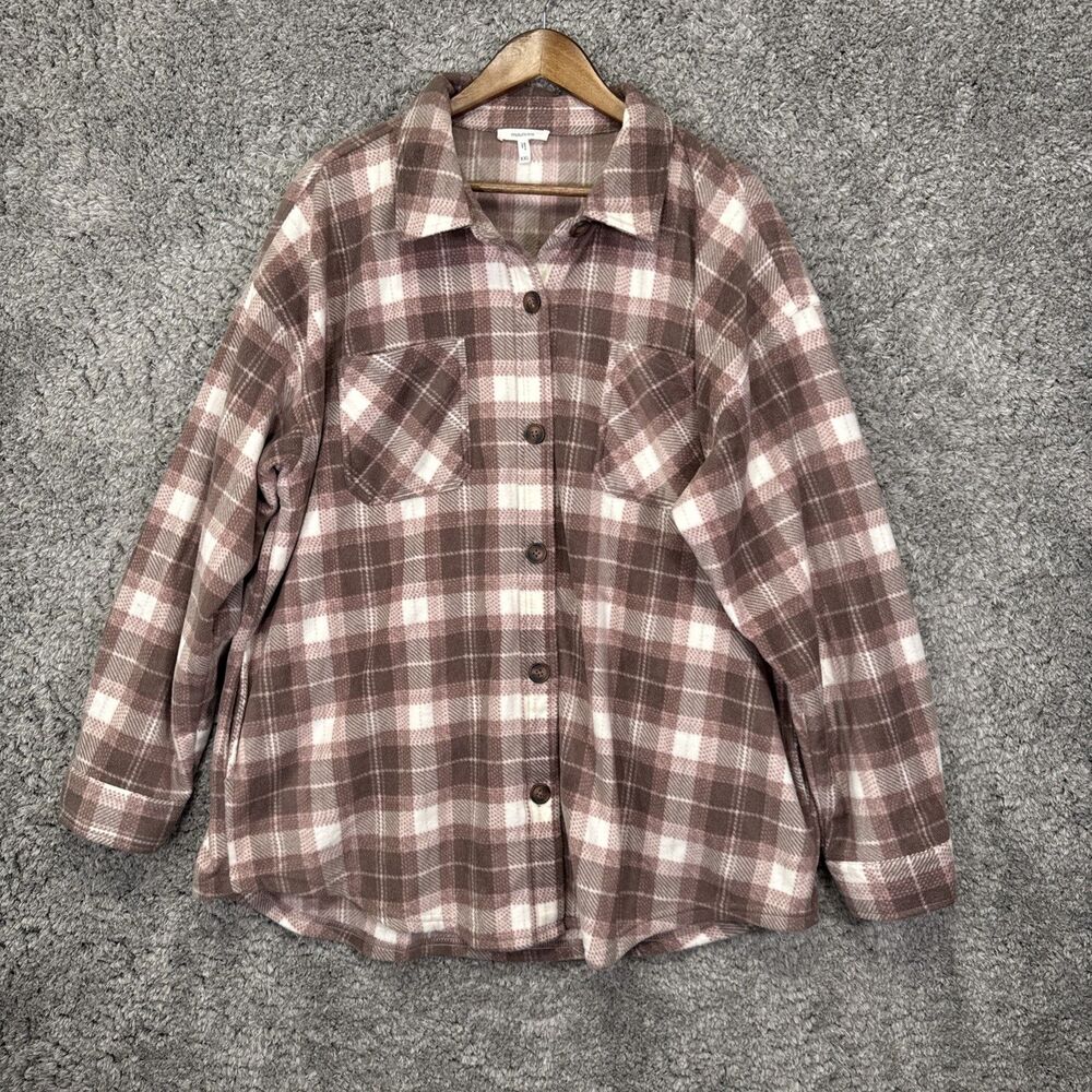 Maurice’s Women’s Fleece Jacket Button Up Shacket XXL Mauve Plaid Collared